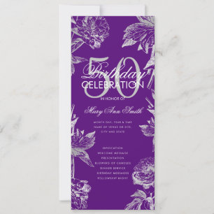 Invitation Floral 50th Birthday Program Silver Purple Menu