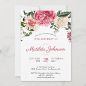 Invitation Floral 70e Anniversaire Botanique Élégant Rouge Ro (Devant)