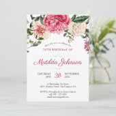 Invitation Floral 70e Anniversaire Botanique Élégant Rouge Ro (Debout devant)