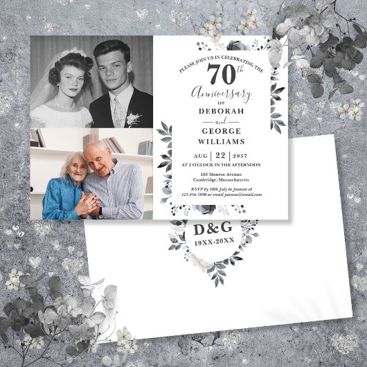 Invitation Floral 70e anniversaire du Mariage Alors et mainte
