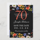 Invitation Floral 70e anniversaire Enregistrer la date Noir (Devant)