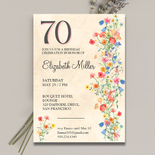 Invitation Floral 70e anniversaire Fleurs sauvages 70 ans fêt
