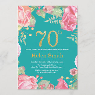 Invitation Floral 70e anniversaire Parties scintillant or et 