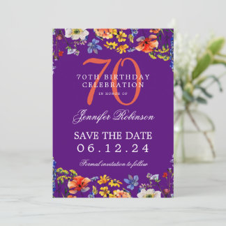 Invitation Floral 70e anniversaire Save the Date Purple