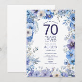 Invitation Floral 70e anniversaire, violet & bleu, jalon (Devant / Derrière)