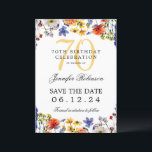 Invitation Floral 70th Birthday Party Enregistrer la date<br><div class="desc">Elégant design "70th Birthday Party" avec fleurs sauvages aquarelle et détails texte. Facile à utiliser et facile à personnaliser. Commandez aujourd'hui !</div>