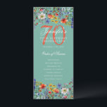 Invitation Floral 70th Birthday Party Program Menu Turquoise<br><div class="desc">Elégant design "programme fête d'anniversaire" avec fleurs sauvages aquarelles et texte personnalisé.</div>