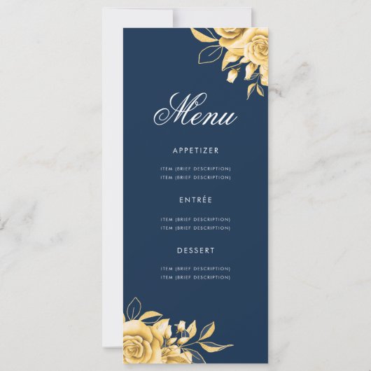 Invitation Floral 70th Birthday Program Gold & Navy avec menu (Dos)