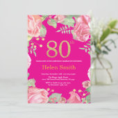 Invitation Floral 80e anniversaire Parties scintillant or et  (Debout devant)