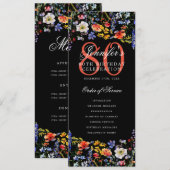 Invitation Floral 80th Birthday Party Program Menu Noir (Devant / Derrière)