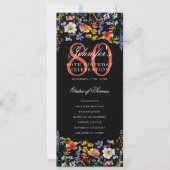 Invitation Floral 80th Birthday Party Program Menu Noir (Devant)