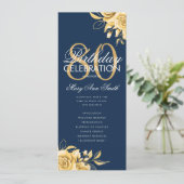 Invitation Floral 80th Birthday Program Gold & Navy avec menu (Debout devant)