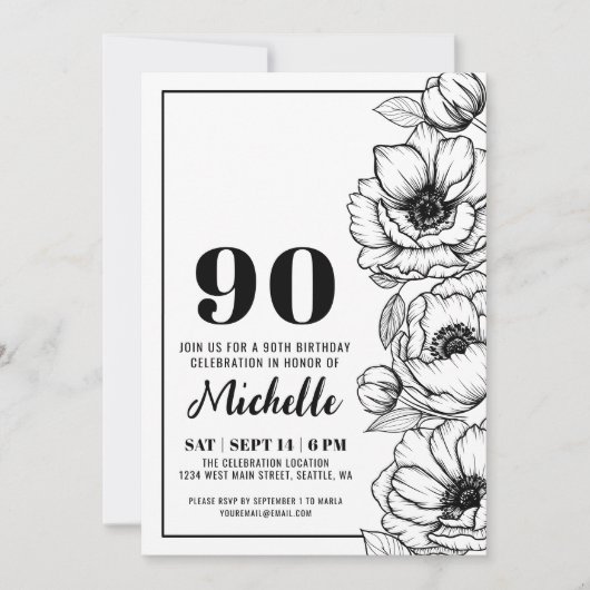 Invitation Floral 90e anniversaire (Devant)