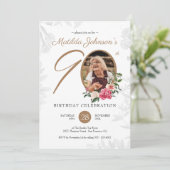 Invitation Floral 90e Anniversaire Blanc Gold Botanical Custo (Debout devant)