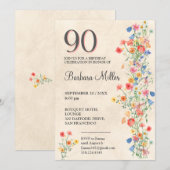 Invitation Floral 90e anniversaire - Fête Fleur sauvage de 90 (Devant / Derrière)