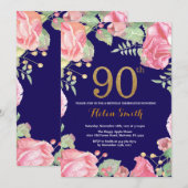 Invitation Floral 90e anniversaire Parties scintillant d'or b (Devant / Derrière)