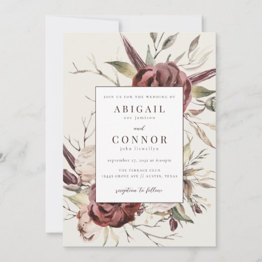 Invitation Floral à la crème Rustique Boho Marsala (Devant)