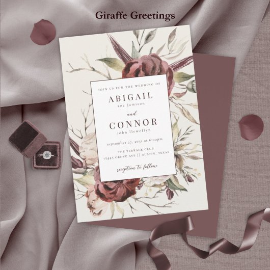 Invitation Floral à la crème Rustique Boho Marsala