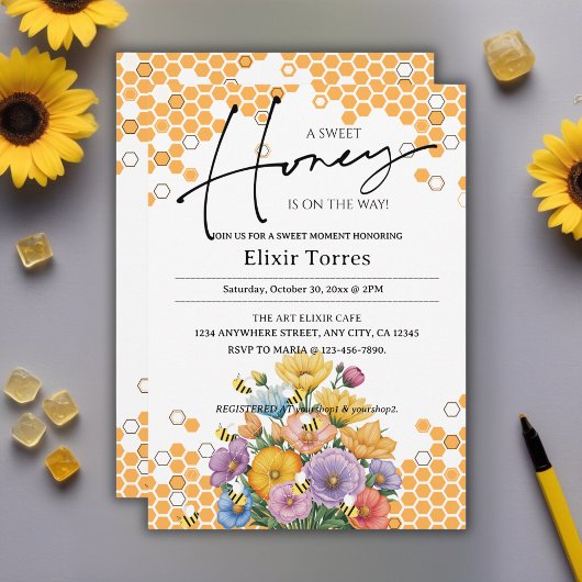 Invitation Floral A Sweet Honey Baby shower d'abeilles