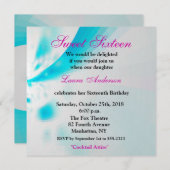 Invitation Floral Abstrait moderne bleu-blanc-rose 16e (Devant / Derrière)