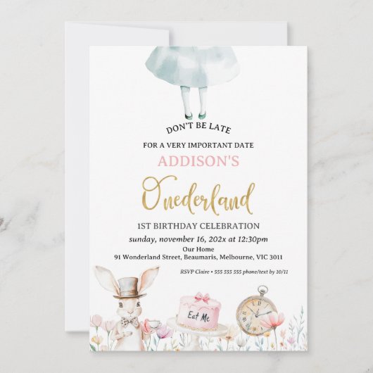 Invitation Floral Alice dans l'Onederland 1er anniversaire (Devant)