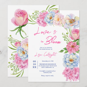 Invitation Floral Amour en fleur rose douche nuptiale d'été