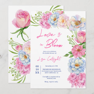 Invitation Floral Amour en fleur rose douche nuptiale d'été