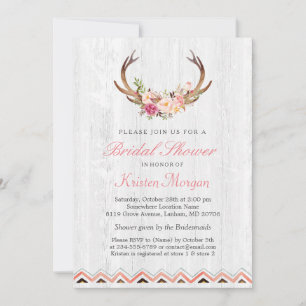 Invitation Floral Antler Boho Rustique Fête des mariées en bo