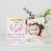 Invitation Floral Antlers & Blush Pink Gold Marble Anniversai (Debout devant)