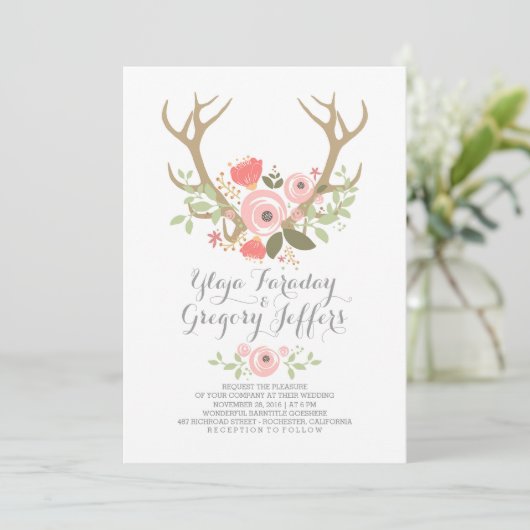 Invitation Floral Antlers Boho Wedding Invite (Debout devant)