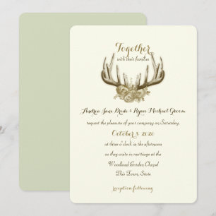 Invitation Floral Antlers Élégant Mariage de bois