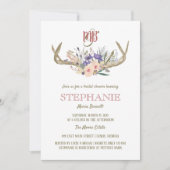 Invitation Floral Antlers Fête des mariées rustique (Devant)