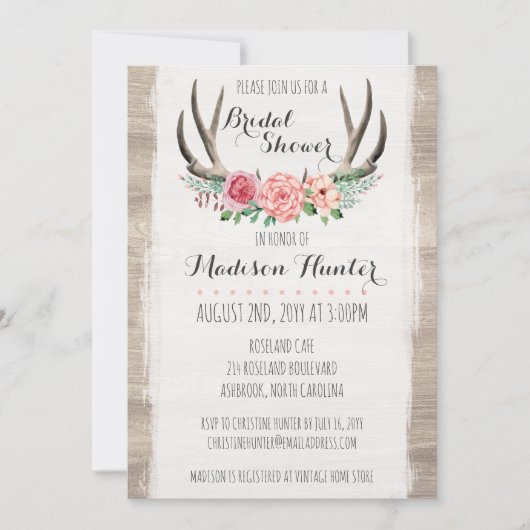 Invitation Floral Antlers Rustique Fête des mariées Mariage s (Devant)