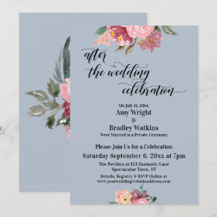 Invitation Floral Après la Célébration de Mariage Bleu Poussi