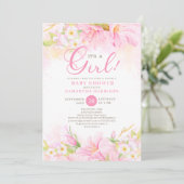 Invitation Floral Aquarelle Boho Baby shower Pique-Nique Rose (Debout devant)