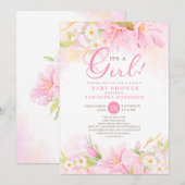 Invitation Floral Aquarelle Boho Baby shower Pique-Nique Rose (Devant / Derrière)