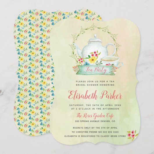 Invitation Floral aquarelle élégante douche nuptiale (Devant / Derrière)