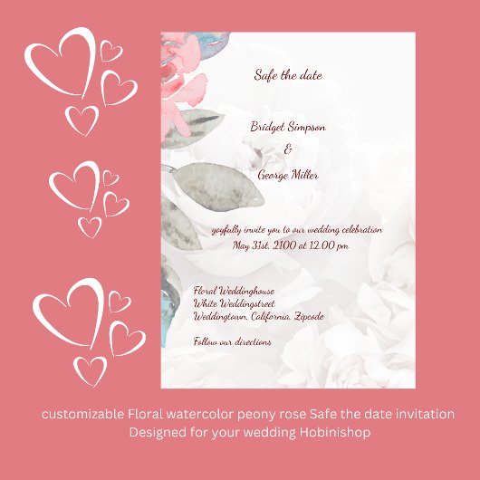 Invitation Floral aquarelle fleur sauvage rose sûr date