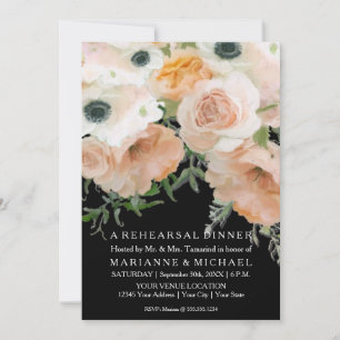 Invitation Floral Aquarelle moderne Moody Black Blush Peach