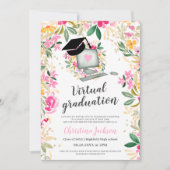 Invitation Floral aquarelle or photo graduation virtuelle (Devant)