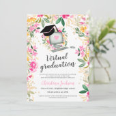 Invitation Floral aquarelle or photo graduation virtuelle (Debout devant)