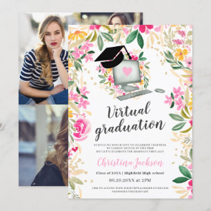 Invitation Floral aquarelle or photo graduation virtuelle