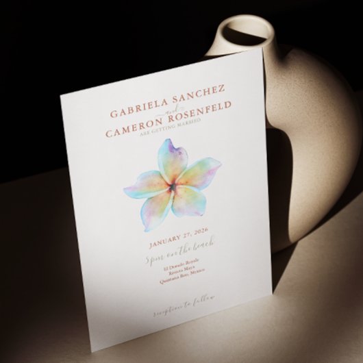 Invitation Floral Aquarelle Plumeria Terracotta Mariage