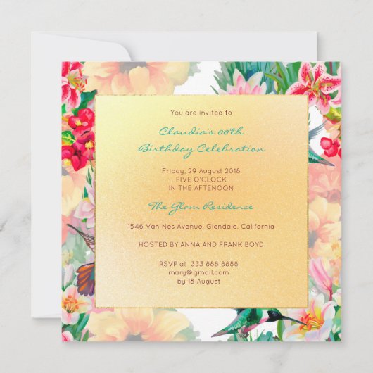 Invitation Floral Aquarelle Printemps Événement Anniversaire (Devant)