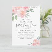 Invitation Floral Aquarelle rose bébé fille Douche virtuelle (Debout devant)