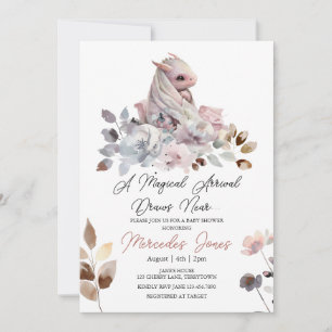 Invitation Floral Aquarelle Rose Girl Baby shower Dragon