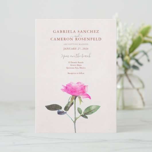 Invitation Floral Aquarelle Rose Mariage en terre cuite (Debout devant)