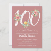 Invitation Floral Aquarelle rose pâle 100e fête d'anniversair (Devant)