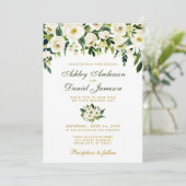Invitation Floral Aquarelle Vert or Mariage photo (Debout devant)