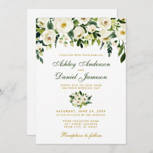 Invitation Floral Aquarelle Vert or Mariage photo